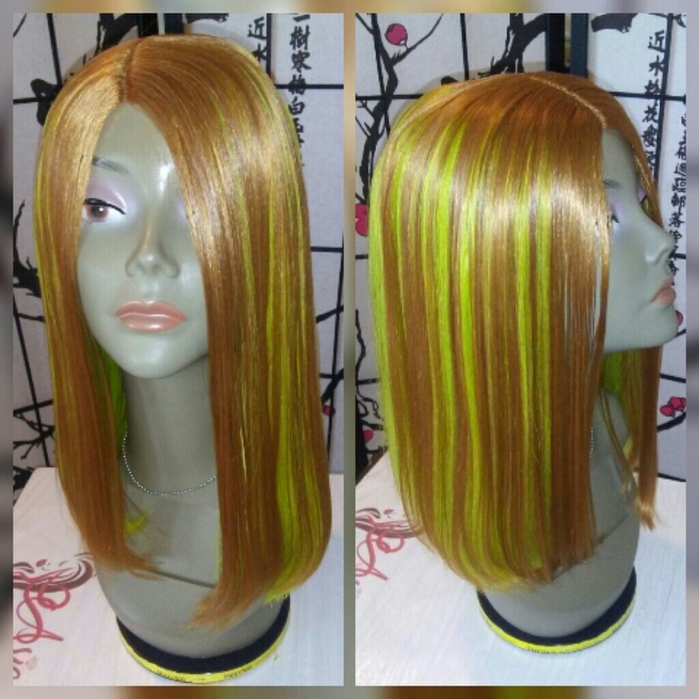 Green blonde straight bob human hair wig